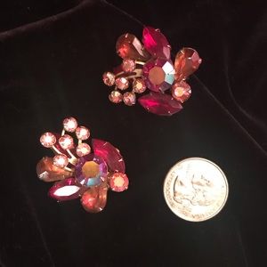 Vintage Rhinestone Earrings Red Iridescent